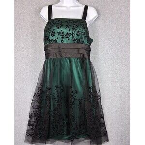R&M Richards Womens Party Dress 12 Green Black Babydoll Sparkle Fairy Whimsigoth